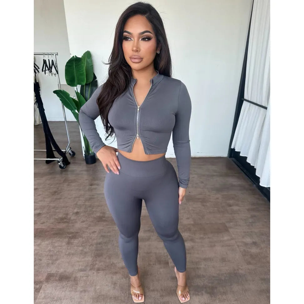 Bianca Zip Up Top (Cool Grey)