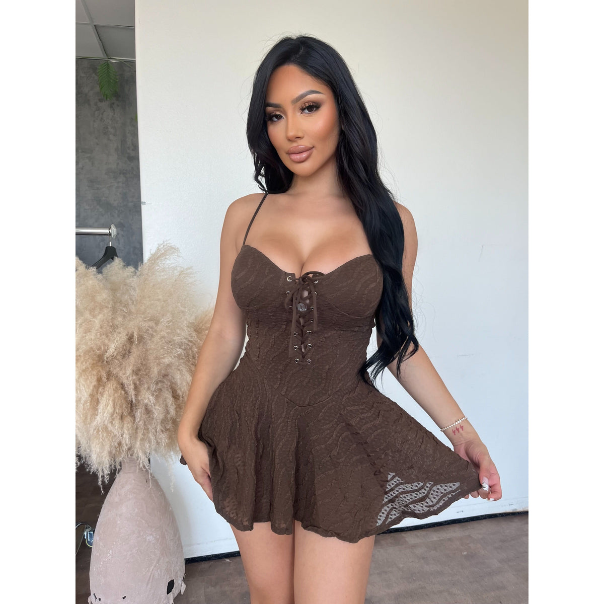 Veronica Mini Dress (Chocolate)