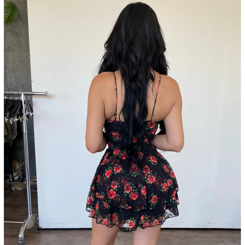 Shayla Dress (Black) red flower